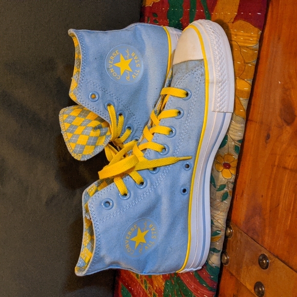 Rare Converse All-Star Baby Blue Yellow Argyle Size Men's 7 Women's 9